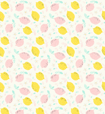 Fabric roller blind for window Pink and yellow lemons