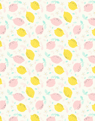 Fabric roller blind for window Pink and yellow lemons