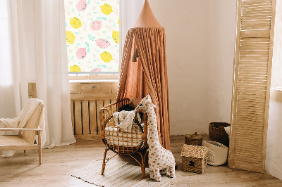 Fabric roller blind for window Pink and yellow lemons