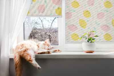 Fabric roller blind for window Pink and yellow lemons