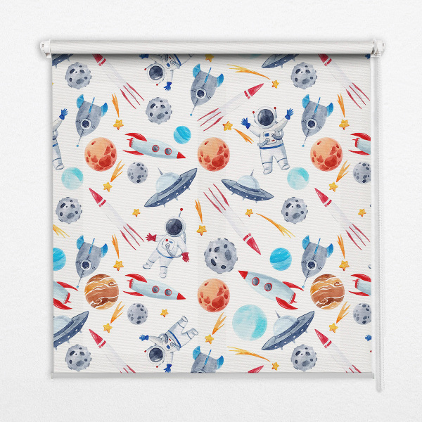 Blackout roller blind for window Rockets, cosmonauts, planets and UFOs