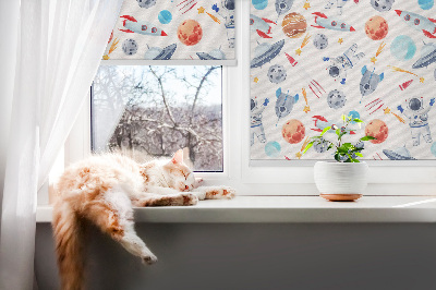Blackout roller blind for window Rockets, cosmonauts, planets and UFOs