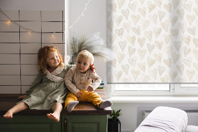 Blackout roller blind for window Beige hearts