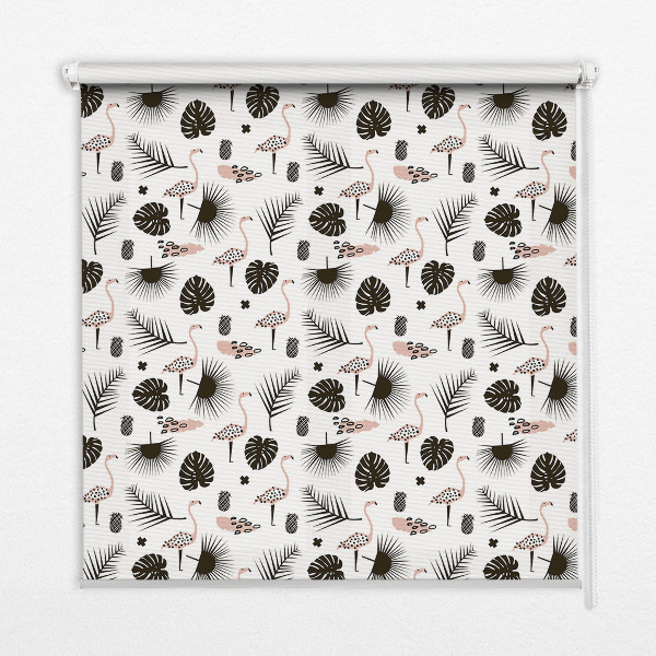 Blackout roller blind for window Flamingos and leaves