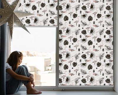 Blackout roller blind for window Flamingos and leaves
