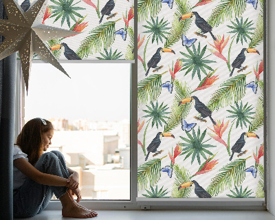 Blackout roller blind Toucans on flowers