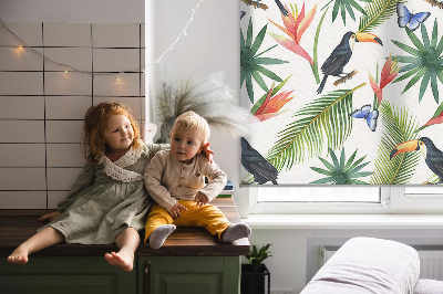 Blackout roller blind Toucans on flowers