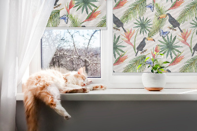 Blackout roller blind Toucans on flowers