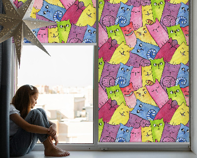 Blackout roller blind for window Colorful cats