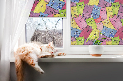 Blackout roller blind for window Colorful cats