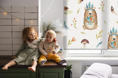 Blackout roller blind for window Teddy bears and plants