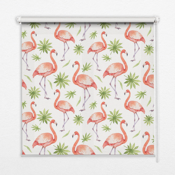 Fabric roller blind for window Flamingo and leaves