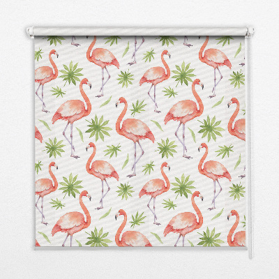 Fabric roller blind for window Flamingo and leaves