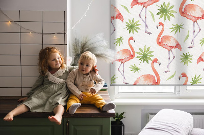 Fabric roller blind for window Flamingo and leaves