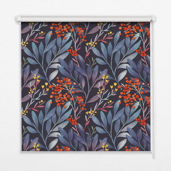 Blackout roller blind Dark leaves and rowan