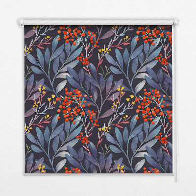 Blackout roller blind Dark leaves and rowan
