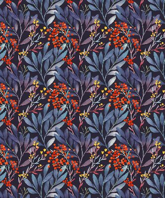 Blackout roller blind Dark leaves and rowan