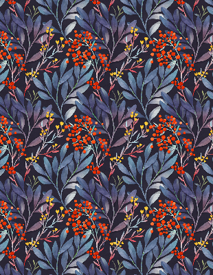 Blackout roller blind Dark leaves and rowan