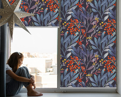 Blackout roller blind Dark leaves and rowan