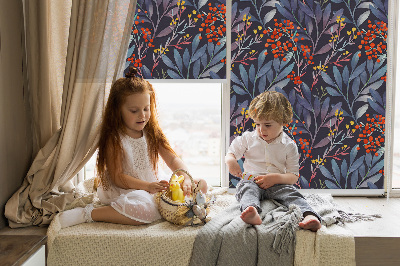 Blackout roller blind Dark leaves and rowan