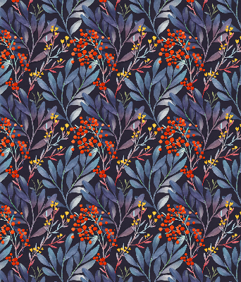 Blackout roller blind Dark leaves and rowan