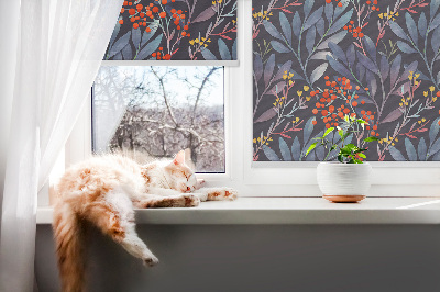 Blackout roller blind Dark leaves and rowan