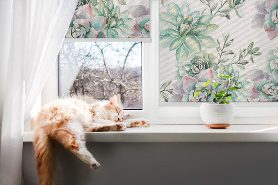 Blackout roller blind for window Green plants