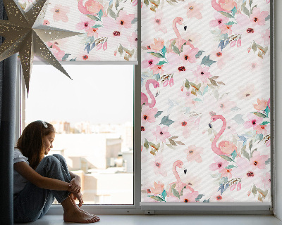 Blackout roller blind Flamingos among the flowers