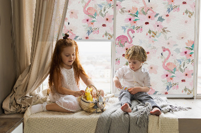 Blackout roller blind Flamingos among the flowers