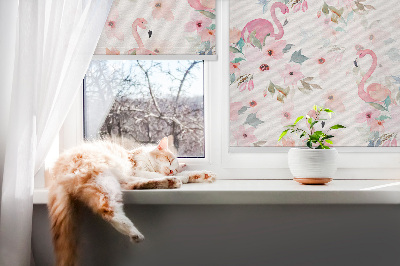 Blackout roller blind Flamingos among the flowers