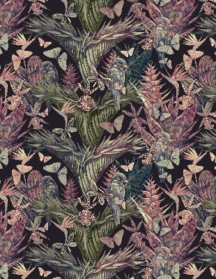 Blackout roller blind for window Exotic plants and birds