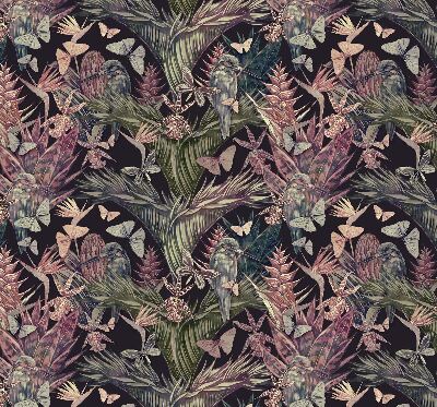 Blackout roller blind for window Exotic plants and birds