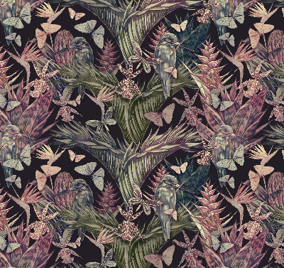 Blackout roller blind for window Exotic plants and birds