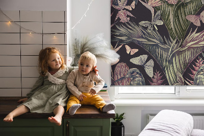 Blackout roller blind for window Exotic plants and birds