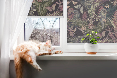 Blackout roller blind for window Exotic plants and birds