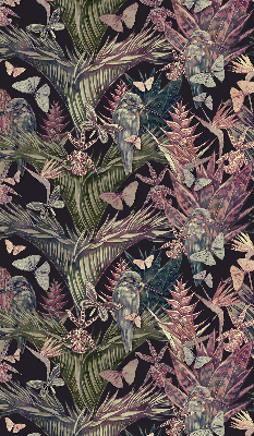 Blackout roller blind for window Exotic plants and birds
