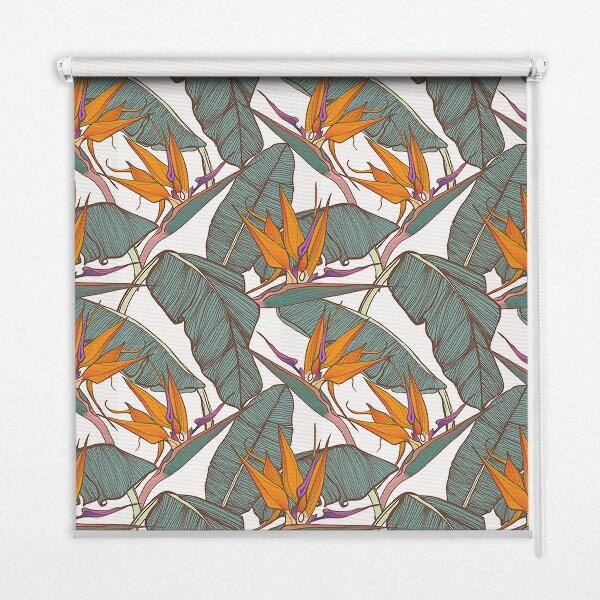 Fabric roller blind for window Flowers and leaves