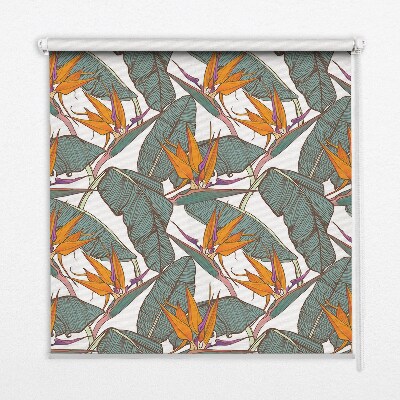Fabric roller blind for window Flowers and leaves