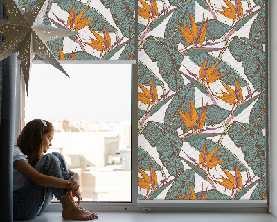 Fabric roller blind for window Flowers and leaves