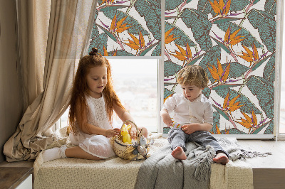 Fabric roller blind for window Flowers and leaves