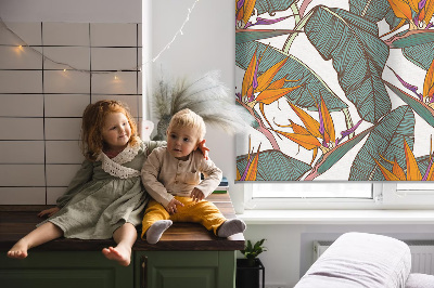 Fabric roller blind for window Flowers and leaves