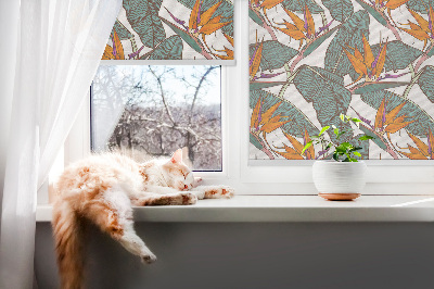 Fabric roller blind for window Flowers and leaves
