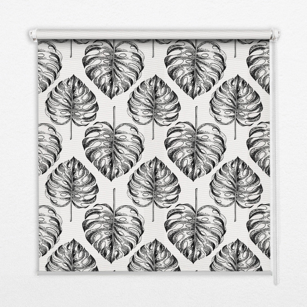Blackout roller blind for window Gray leaves