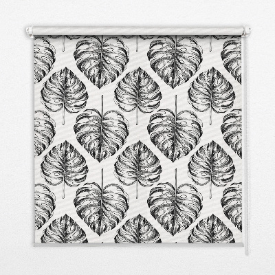 Blackout roller blind for window Gray leaves