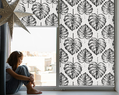 Blackout roller blind for window Gray leaves