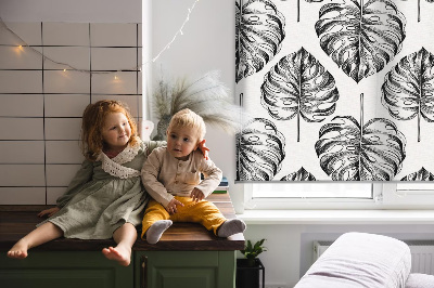 Blackout roller blind for window Gray leaves