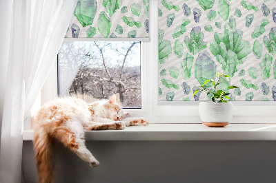 Fabric roller blind for window Green crystals