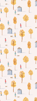 Fabric roller blind for window Houses among the trees