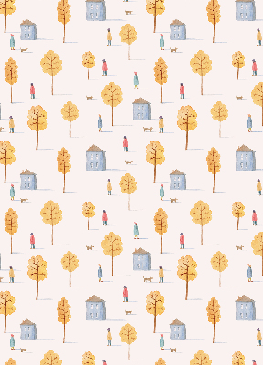 Fabric roller blind for window Houses among the trees