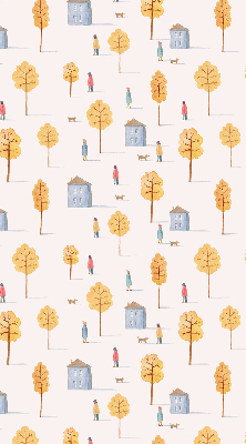 Fabric roller blind for window Houses among the trees